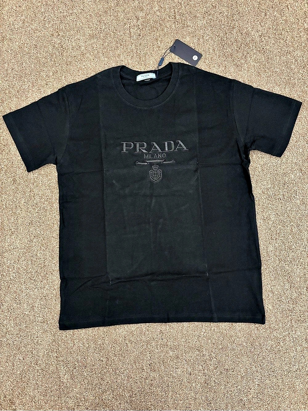 Prada Embroidered Logo T-Shirt Men's Black T-Shirt Large